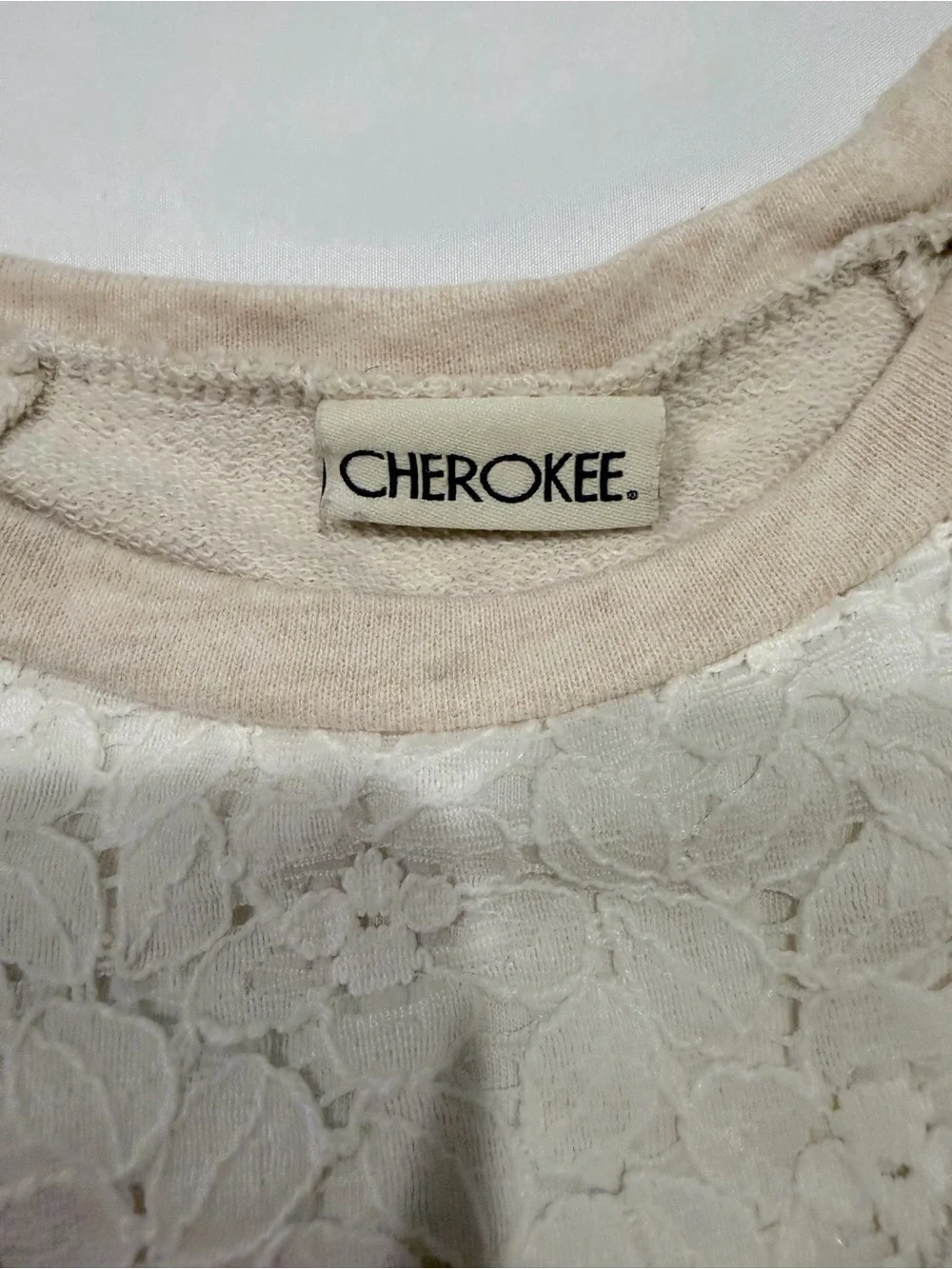 Cherokee Cream Lace-Front Raglan Dress